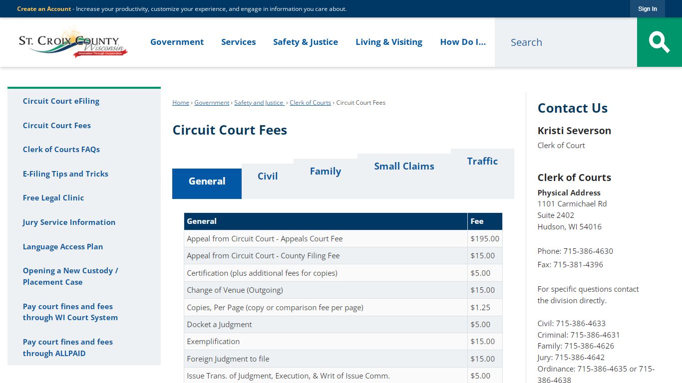 Circuit Court Fees | St. Croix County, WI